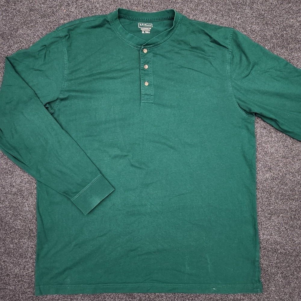 L.L. Bean Mens XL Tall Green Henley Long Sleeve Traditional Fit Shirt
